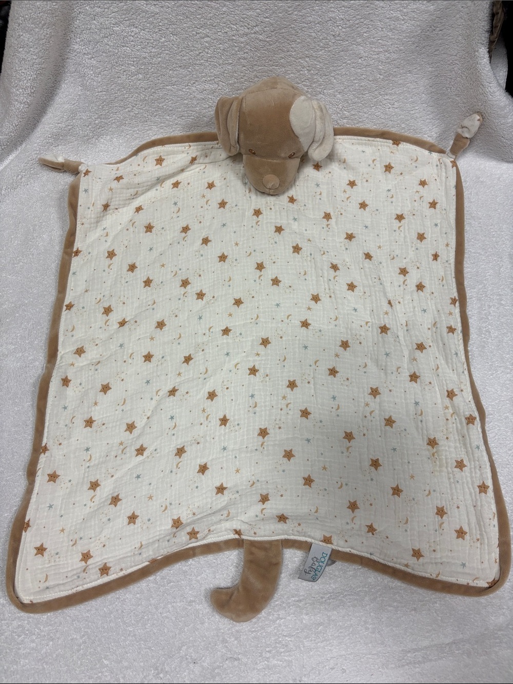Douglas Baby Blanket Lovey Auggie Tan Puppy Dog Plush Lovie Stars